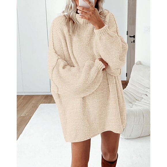 Women’s Oversized Knitted Sweater Long Sleeve Mock Neck Fall Winter Top - Picture 5 of 7